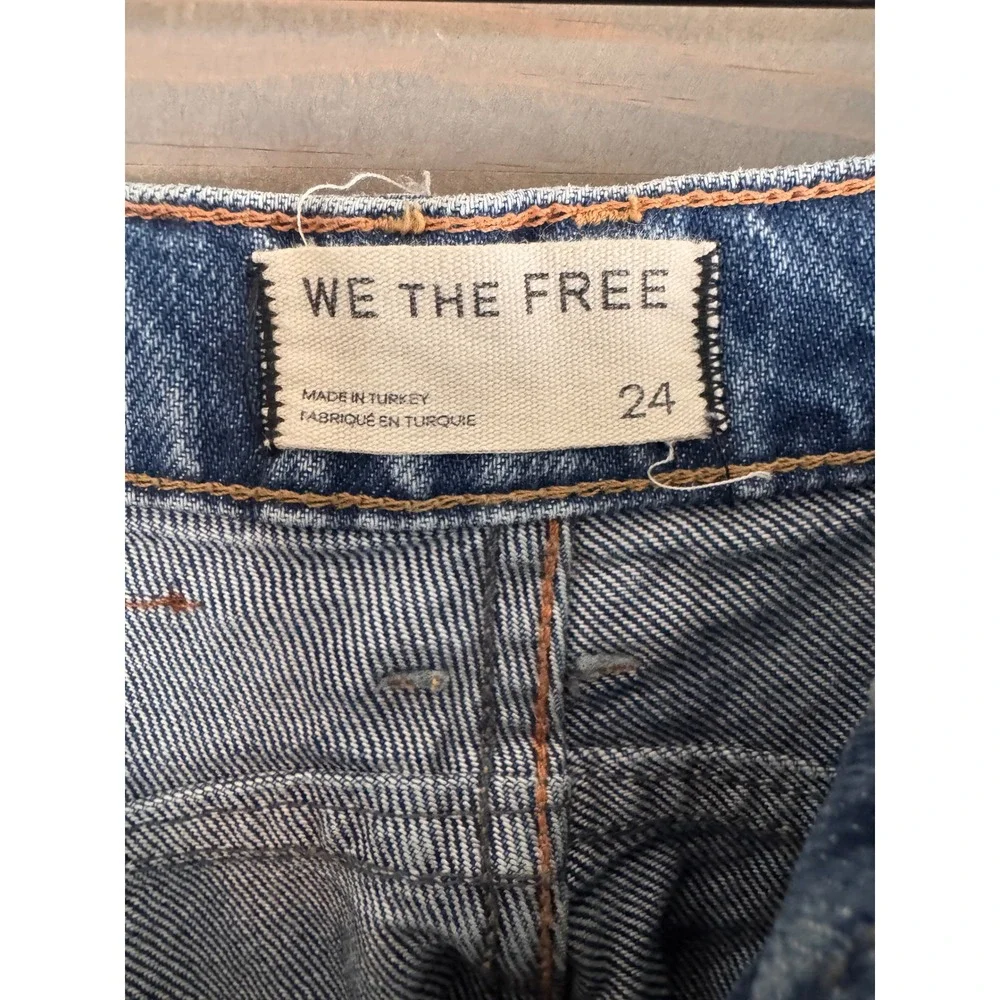 Free People We The Free Good Luck Printed Barrel Jeans Laser Daisy Blue Floral
